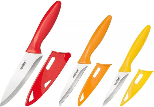 Zyliss Utility Kitchen Knives with Sheath Covers - Dishwasher Safe - Stainless Steel Kitchen Knives Perfect for Cutting Meat, Vegetables & Fruit - 3 Piece Paring Set