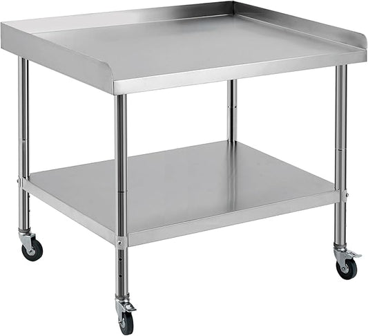 36x30x30 in Stainless Steel Equipment Grill Stand Table NSF Certified with 5 in Wheels, 400 LBS Capacity, 2 in Edge Baffle, for Hotel, Home, Commercial Restaurant Kitchen