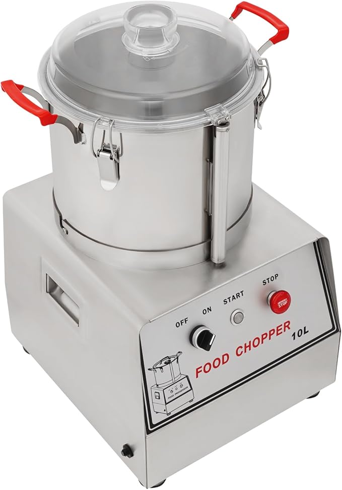 Commercial Food Processor, 1100W Stainless Steel Food-Processor, 2.64 Gal Capacity Electric Food Cutter with Clear Lid & Handles for Restaurants Cafeterias Food Processing Plants