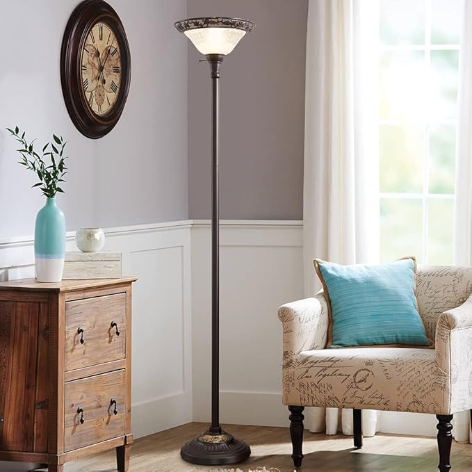 Luvkczc Victorian Floor Lamp, 70" Elegant Standing Lamp with Alabaster Glass Shade, Metal Pole & Heavy Base, Vintage Tall Corner Lamp for Bedroom, Living Room, Office. No Bulbs (1 Head)
