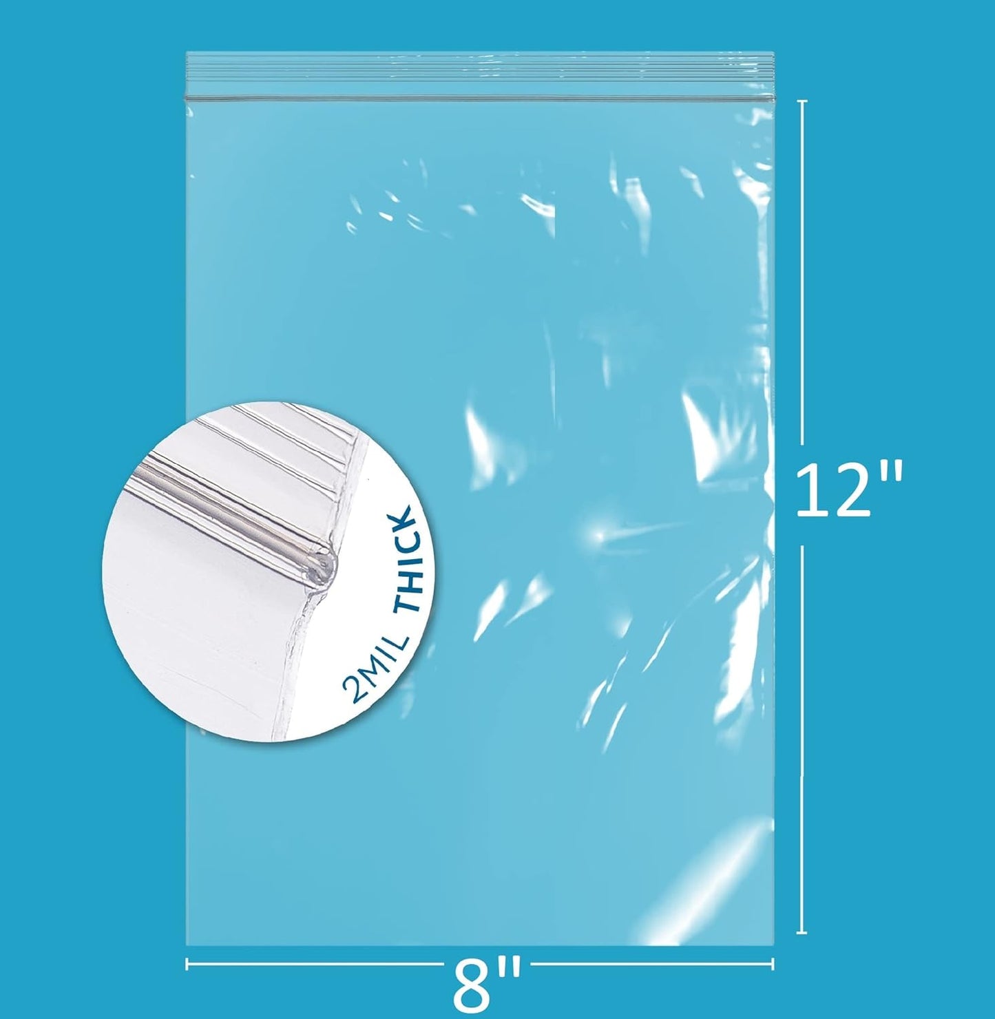 GPI - 8" x 12", Case of 1000, Clear Plastic Reclosable Zip Bags, 2 Mil Thick, Zip Poly Bags with Resealable Lock Seal Zipper For Food, Apparel, Medical, Household & Office Supplies