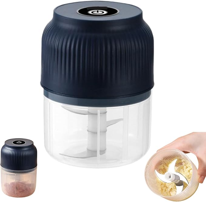 Electric Garlic Chopper Mini Portable, Mini Electric Chopper Food Choppers, Cordless One-Touch Portable Veggie Choppers, 2/3/4/6 Blades Cordless Food Processor for Fruits Vegetables (B-Blue)
