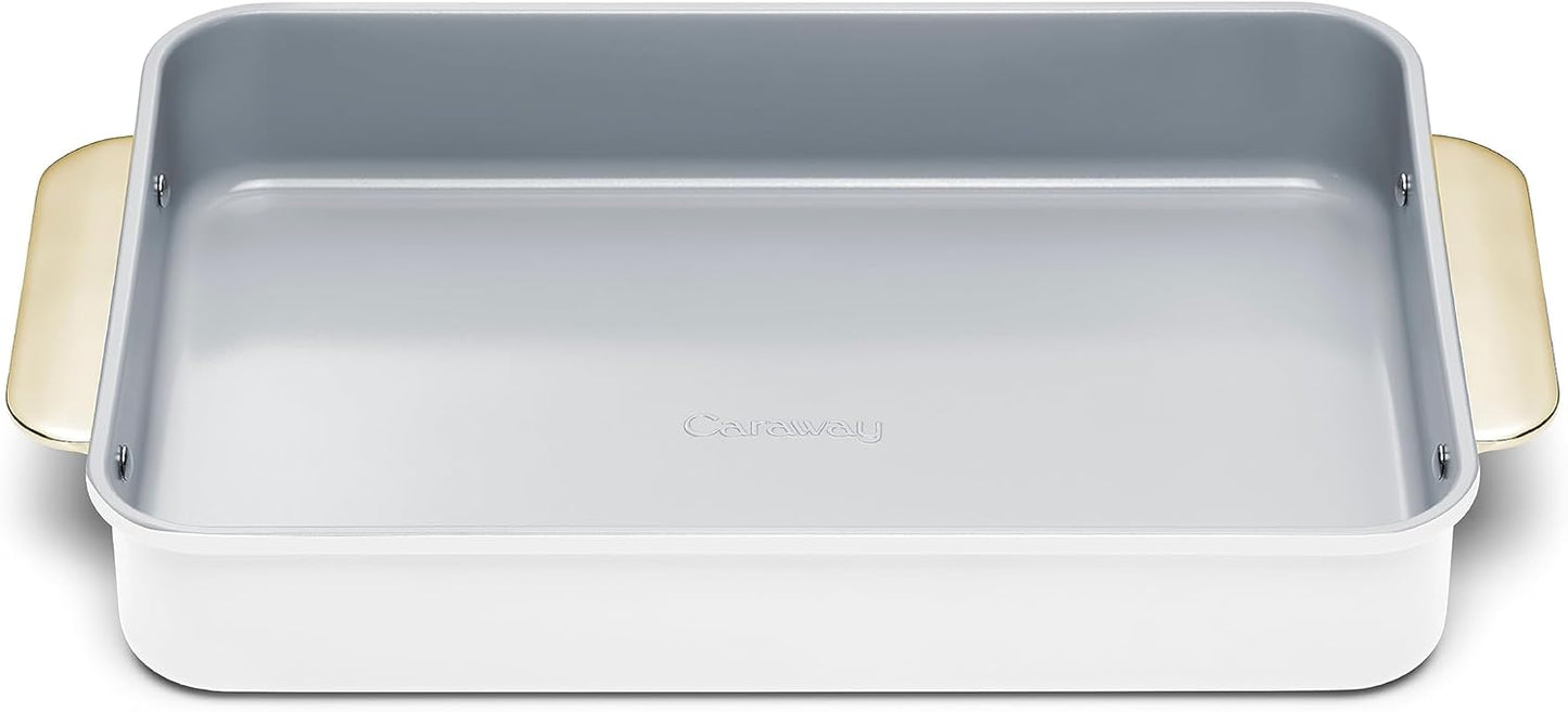 Caraway Non-Stick Ceramic 9”x13” Rectangle Pan - Naturally Slick Ceramic Coating - Non-Toxic, PTFE & PFOA Free - Perfect for Brownies, Lasagnas, and More - White