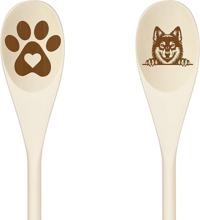 Decorative Wooden Spoons with Peeking Dog Designs, Paw Print and Dog Head, Kitchen Utensils Set of 2 (SWEDISH VALLHUND)