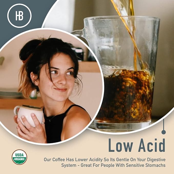 Healthy Bean Low Acid Coffee Pods - Superfood Infused, USDA, Organic Low Acid Coffee, Mold Free Coffee Pods - Clean, Healthy - Mycotoxin Free Coffee - Semi-Dark Roast, 12 Pack