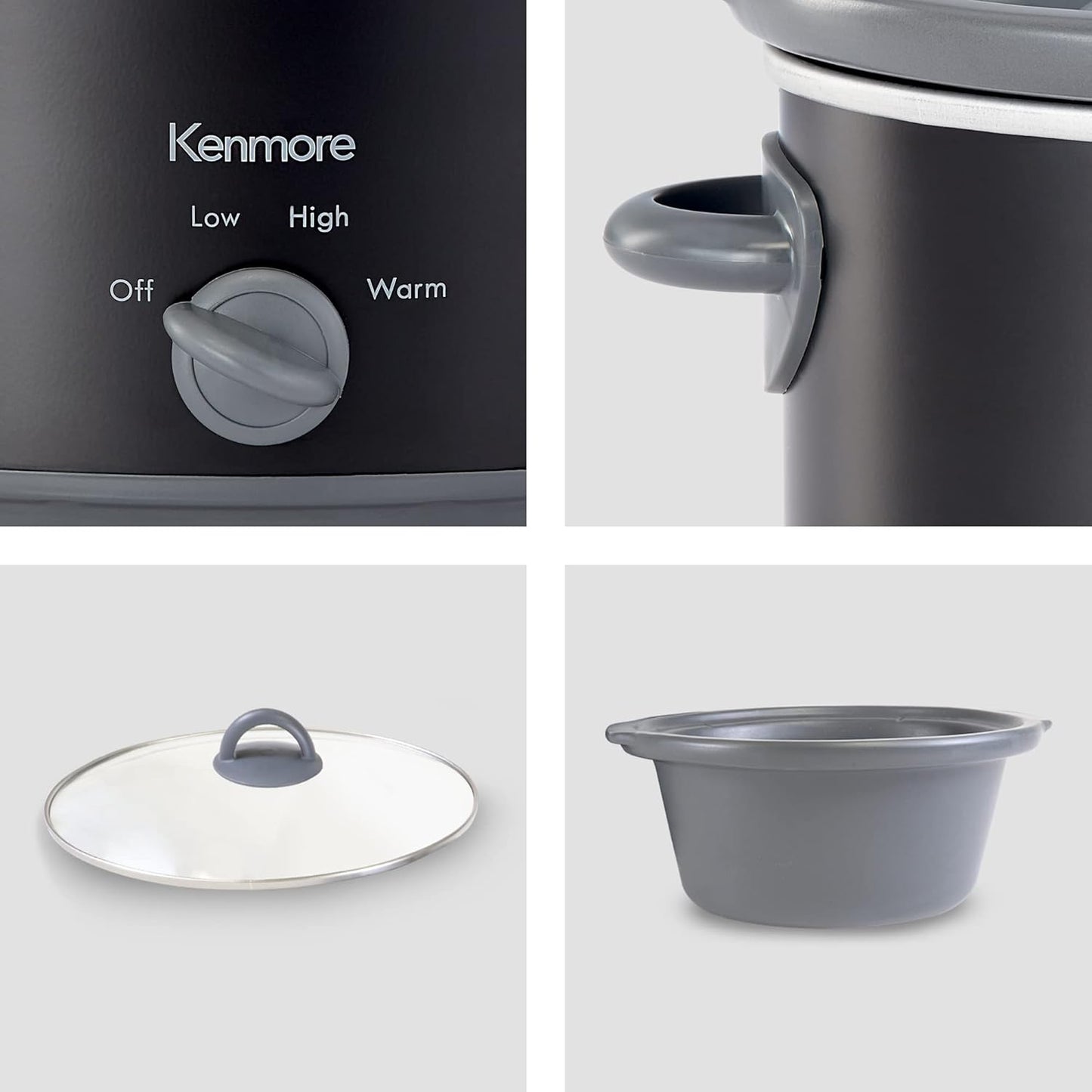 Kenmore 5 Quart Slow Cooker - Mini Crock Pot With Glass Lid, Stainless Steel Electric Cookers, Warm Rice & Sous Vide Stew, Soup, Lunch, Dishwaher Safe Non-Stick Ceramic Insert, 5 lb Chicken 3 lb Roast