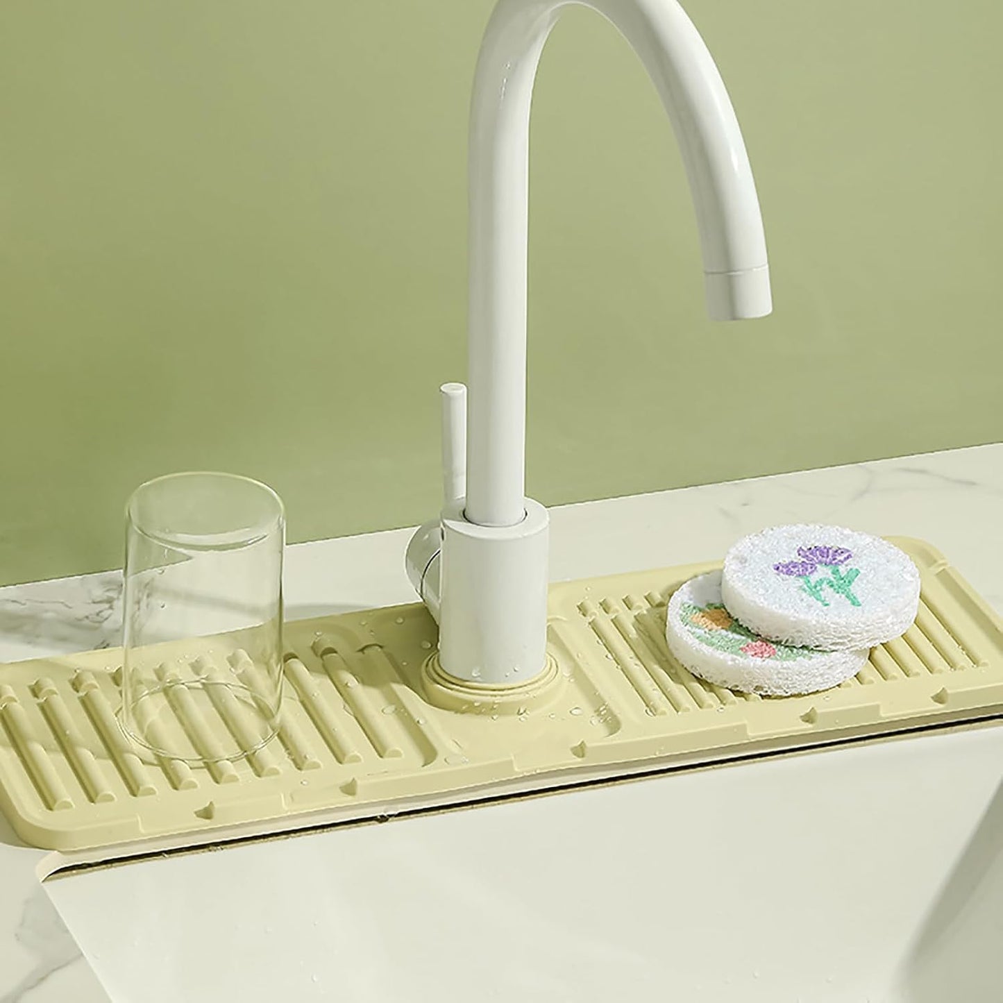 Faucet Mat for Kitchen Sink - 2024 Upgraded Premium Silicone Splash Guard with Fast Drying Properties - Protective Sink Tray Ideal for Stone Sinks in Kitchen & Bathroom (1, Yellow)