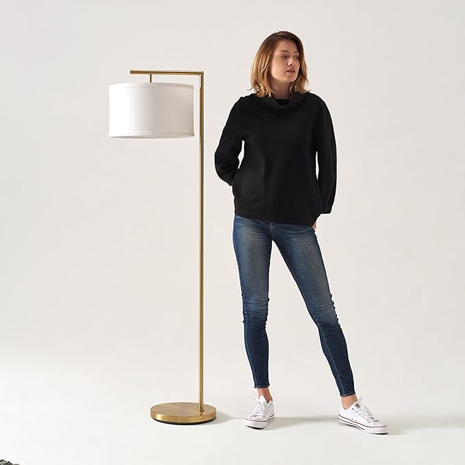 Brightech Montage Modern Floor lamp, LED Floor Lamp for Living Rooms & Offices - Tall Standing Lamp for Bedroom Reading - Corner Pole Lamp for Contemporary Home Decor - Gold, Antique Brass