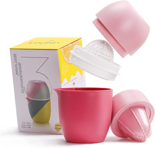 Hand Juicer - Citrus Juicer with Lemon Shape - Hand Lemon Juicer with Two Press Options for Different Fruits (Pink)