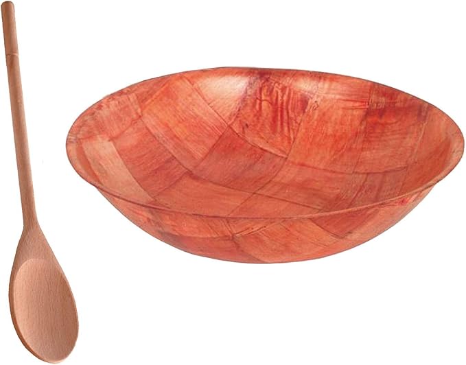 Tiger Chef 14 Inch Woven Wood Salad Bowl With Free Salad Spoon. 14" Snack Popcorn Salad Bowls