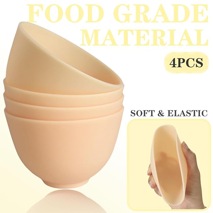 6Pcs Silicone Bowls, Silicone Facial Mask Bowl, DIY Face Mask Mixing Bowl for Home Salon Spa Face Skin Applicator Bowl Esthetician Supplies, Yellow