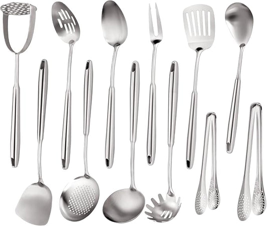 Stainless Steel Kitchen Utensils Set 18 10 Stainless Steel Cooking Utensils Set - 12 PCS Large Metal Cooking Utensil Tools Set