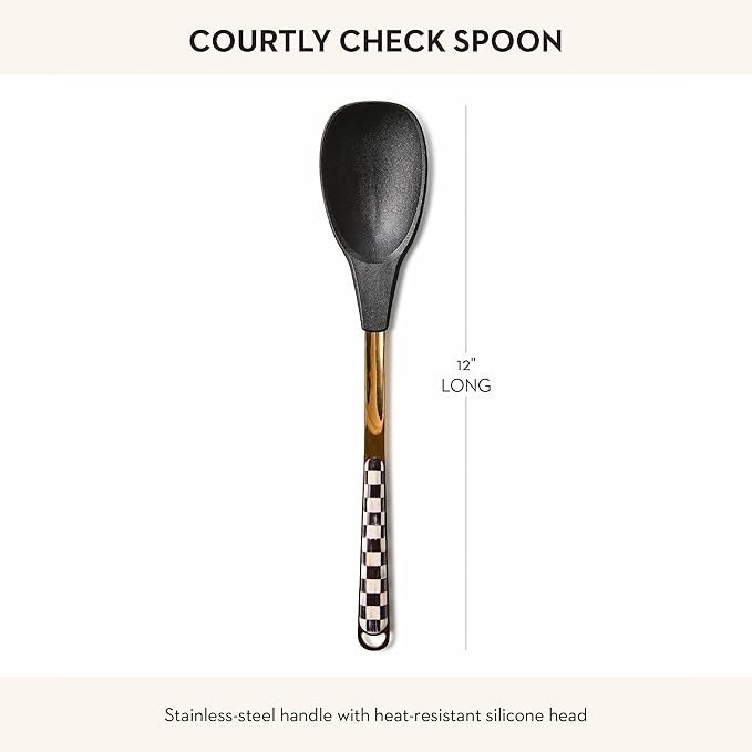 MACKENZIE-CHILDS Kitchen Spoon, Silicone Cooking Spoon, Black-and-White Courtly Check