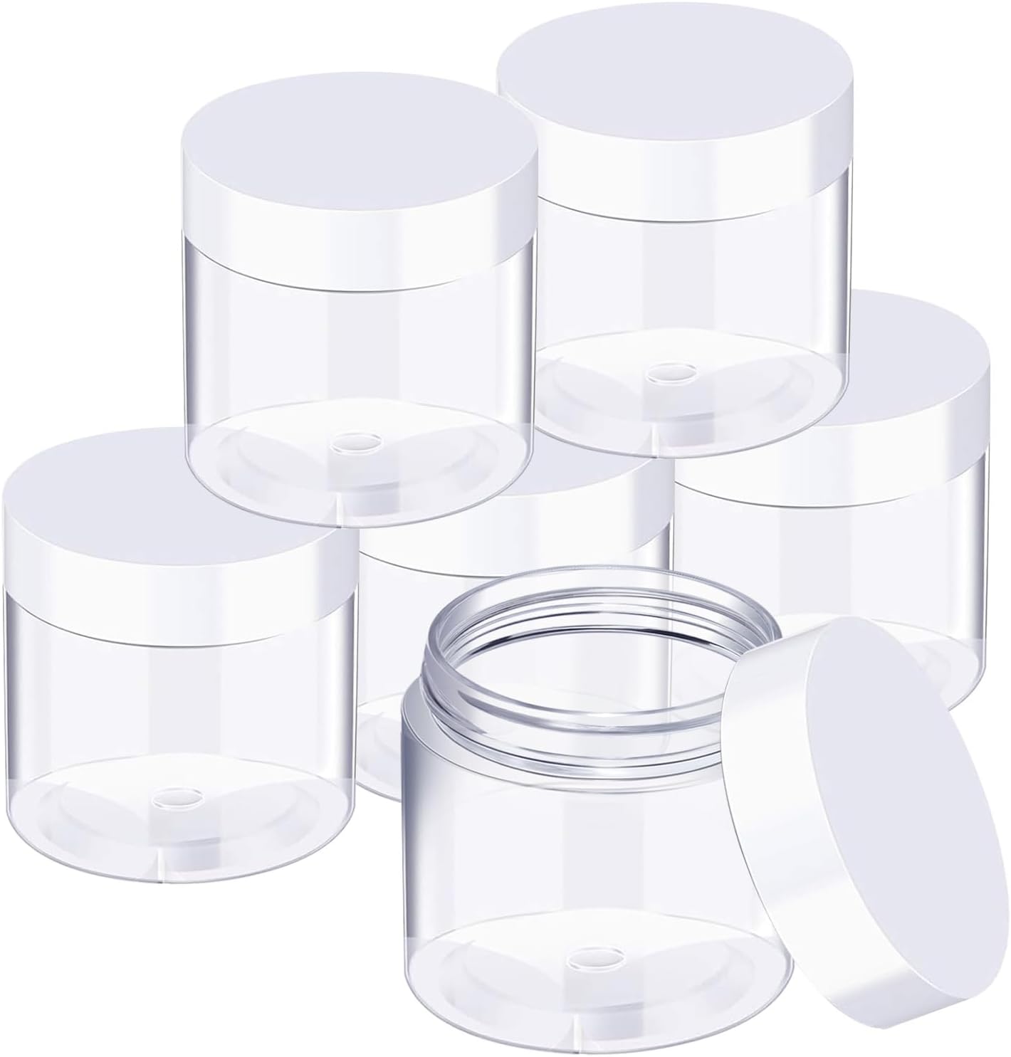 SATINIOR 6 Pack 5 Oz Plastic Jars Containers with Lids Wide-mouth Refillable Leakproof Reusable Round Empty Jars for Travel Cosmetic Dry Food Spice Candy Cookie Home Kitchen Organizing (White)