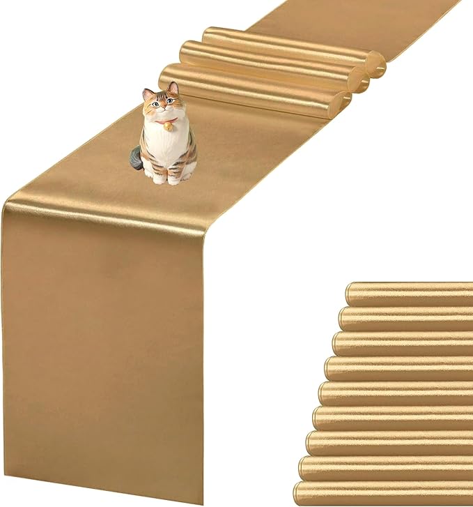 10 Pack Satin Table Runner 12 X 108 Inch Silk Table Runner for Party,Wedding, Birthday, Banquets,Decoration(Old Gold)