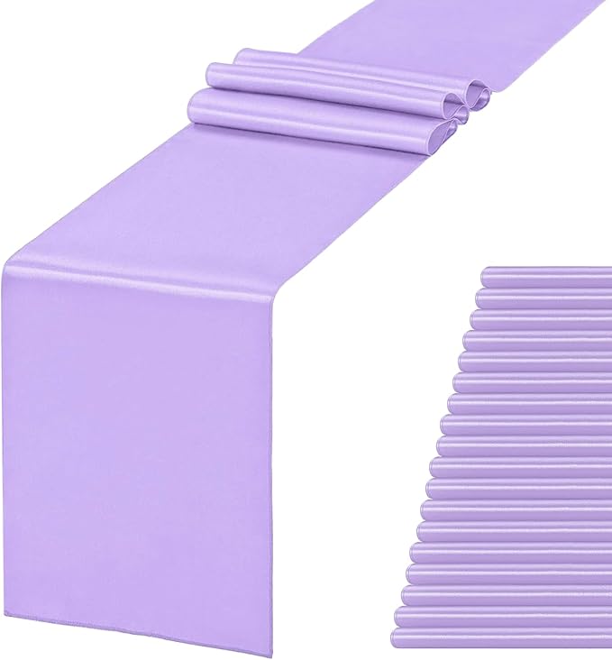 20 Pack Satin Table Runner 12 X 108 Inch Silk Table Runner for Party,Wedding, Birthday, Banquets,Decoration(Lavender)