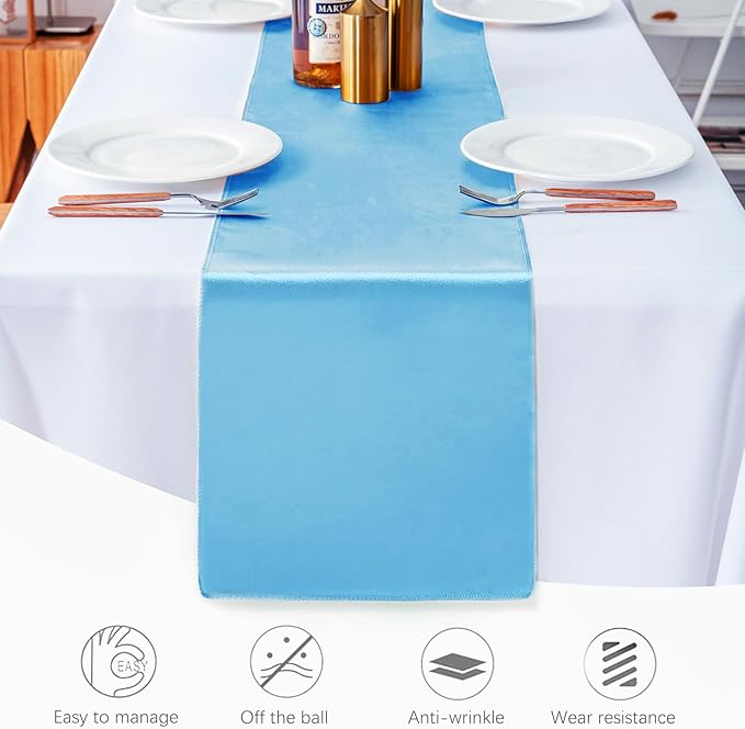 10 Pack Table Runner 12 X 108 Inch Silk Table Runner for Party,Wedding, Birthday, Banquets,Decoration(Blue)
