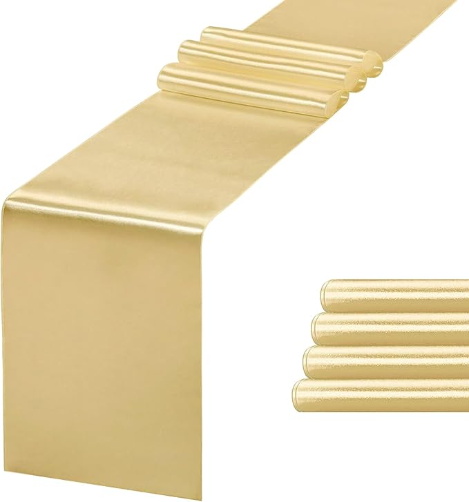 5 Pack Table Runner 12 X 108 Inch Silk Table Runner for Party,Wedding, Birthday, Banquets,Decoration(Light Gold)