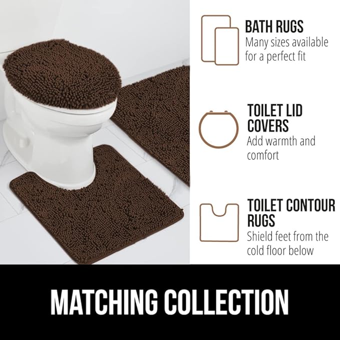 GORILLA GRIP Bath Rug Mat 48x24, Thick Soft Absorbent Chenille, Quick Dry Microfiber Mats, Rubber Backing Washable Shower Floor Rugs, Bathmat Runner, US Designed Bathroom Home Decor Accessories Brown