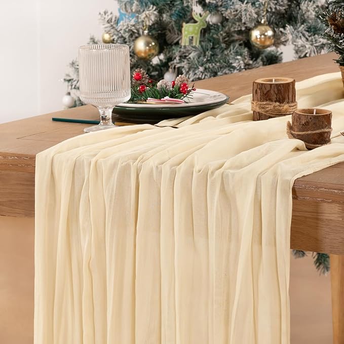 MLMC Beige Cheesecloth Table Runner 10ft Cream Rustic Gauze Cheese Cloth Table Runner 35x120 Inches Sheer Cloth Centerpiece for Wedding Baby Bridal Shower Christmas Home Decor