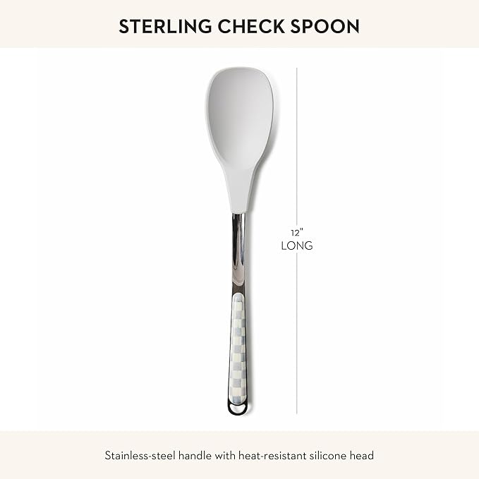MACKENZIE-CHILDS Kitchen Spoon, Silicone Cooking Spoon, Gray-and-White Sterling Check