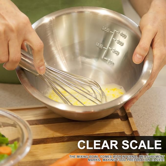 Stainless Steel Mixing Bowls Set of 5, Small Metal Mixing Bowl for Baking, Prepping, Cooking and Serving, Salad, Vegetables,Sizes 9.4" 8.6" 7.8" 6.3" 5.5" (Lid not Included) (set of 5)