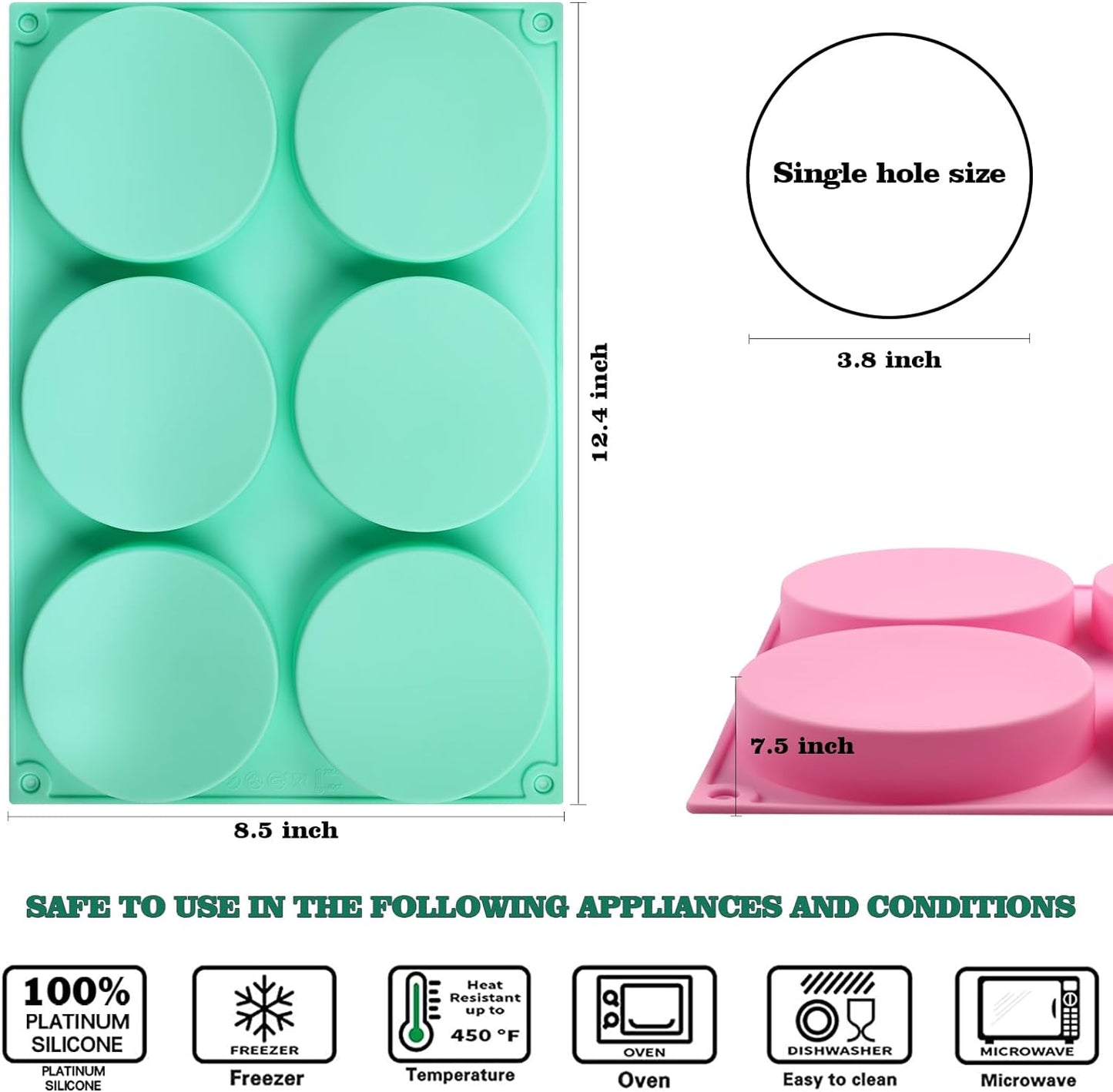 HUAKENER 2 Pcs Silicone Muffin Top Pans for Baking, 4 Inch Non-Stick Round Baking Molds for Mini Cake, Muffin Top, Dessert, Hamburger, Sandwiches Making