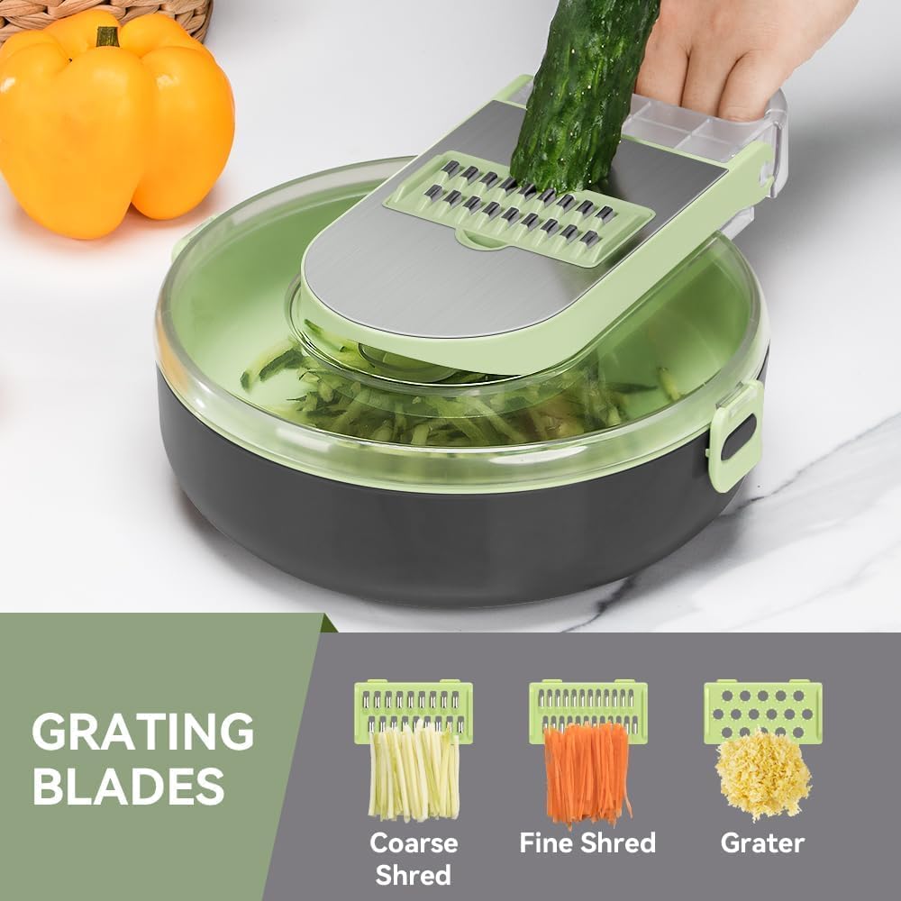 KEOUKE Vegetable Chopper Mandoline Slicer Round - 13 in 1 Interchangeable Blades Food Chopper with Container, Hand Guard & Drainer, Veggie Dicer Kitchen Gadget for Onion, Cucumber, Tomato, Fruit