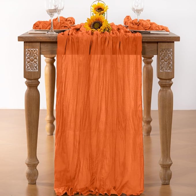 Orange Cheesecloth Table Runner Christmas Table Runner Boho Gauze 120 Inches Cheese Cloth Table Decor for Xmas Holiday Season Parties Weddings Bridal Baby Shower Party Decor