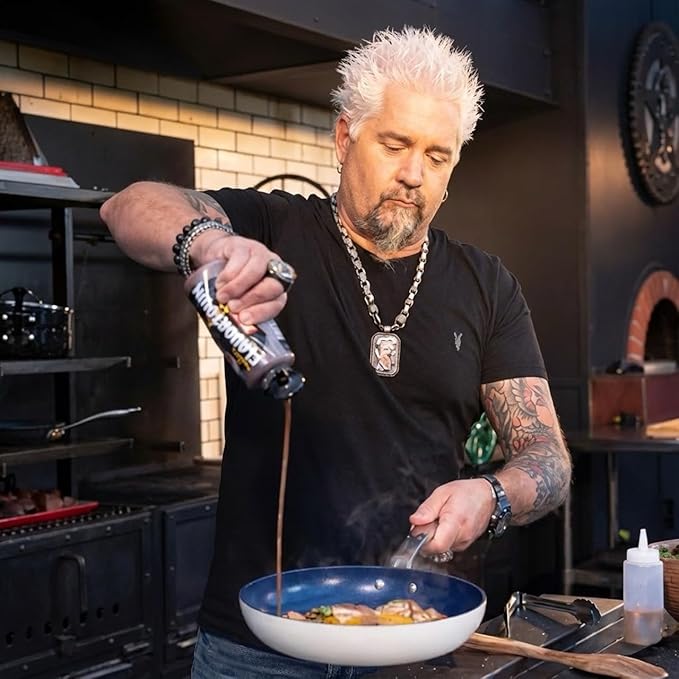 Guy Fieri's Flavortown 15-Piece Ceramic Cookware Set, Nonstick Pots and Pans for Cooking, Easy-Clean Kitchen Cookware, Made without PFAS PTFE PFOA, Induction Compatible, Dishwasher Safe, Blue & White