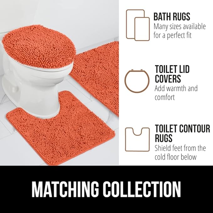 GORILLA GRIP Bath Rug Mat, Thick Soft Absorbent Chenille, Quick Dry Microfiber Mats, Rubber Backing Washable Shower Floor Rugs, US Designed Bathroom Bathmat Home Decor Accessories, 24x17, Coral