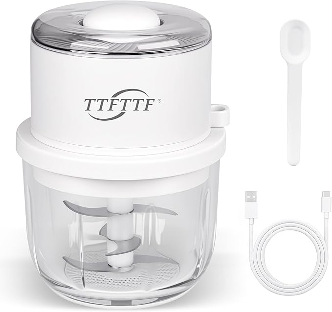 Electric Garlic Chopper, 350ML Glass Bowl Mini Food Processor, Portable Veggie Chopper Onion Garlic Grinder, Wireless Blender for Ginger, Chili, Fruit, Meat, etc