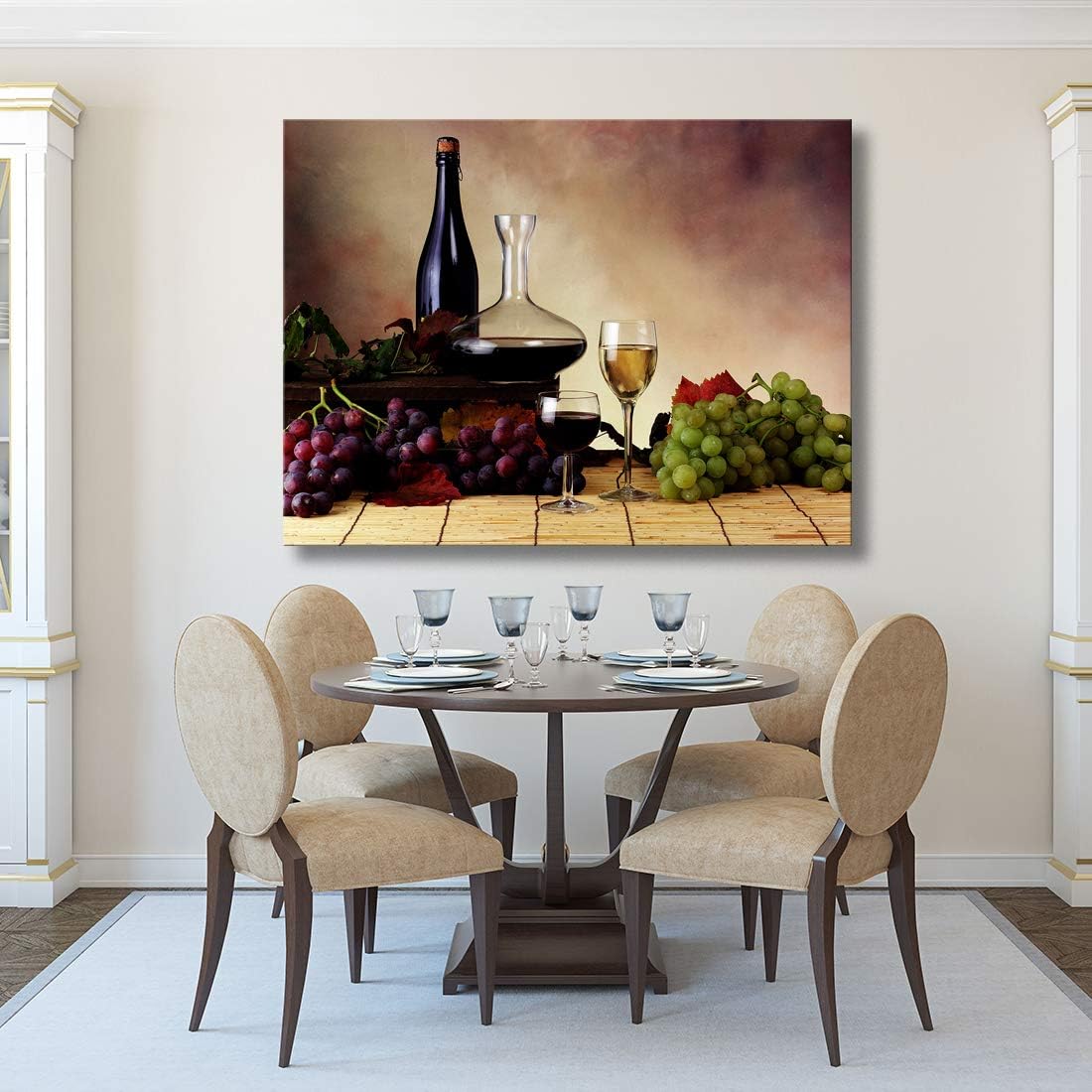 Looife Kitchen Still Life Canvas Wall Art, 18x12 Inch Vintage Wine Bottle with Grapes Picture Prints Wall Decor, Food Art Deco for Dining Room and Bar Wall Decoration