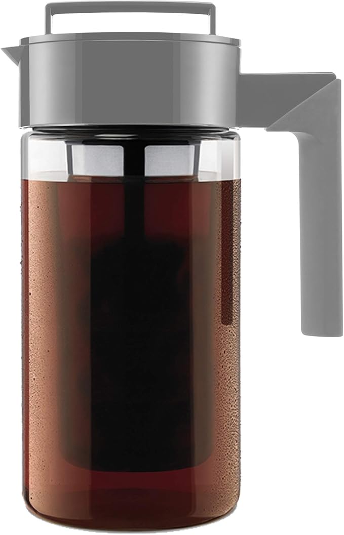 Takeya Tritan Cold Brew Coffee Maker - Airtight Pitcher with Leak-Free Lid - BPA-Free Cold Brew Maker with Silicone Handle - Dishwasher-Safe Pitcher for Homemade Cold Brew - 1 Quart, Stone