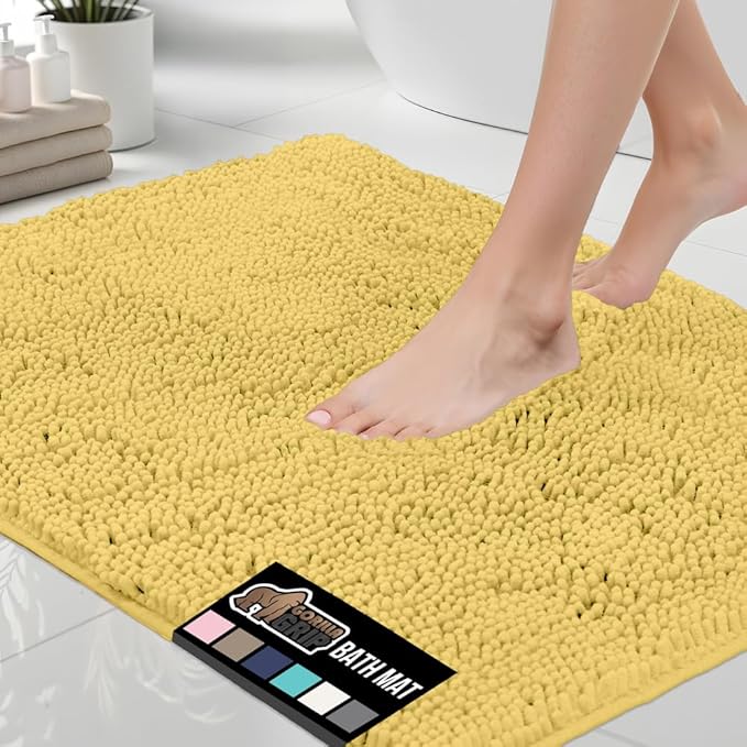 GORILLA GRIP Bath Rug Mat, Thick Soft Absorbent Chenille, Quick Dry Microfiber Mats, Rubber Backing Washable Shower Floor Rugs, US Designed Bathroom Bathmat Home Decor Accessories, 24x17 Yellow
