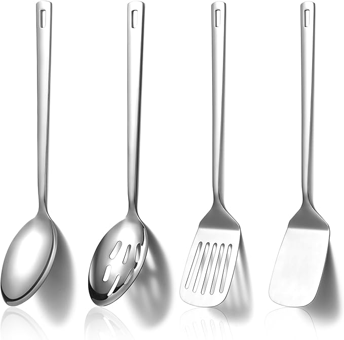 Homquen Stainless Steel Kitchen Utensils Set 4pcs, Cooking Utensils Set, Kitchen Tools Spatulas Set, Cooking Spoons, Home Essentials Kitchen Gadgets Accessories