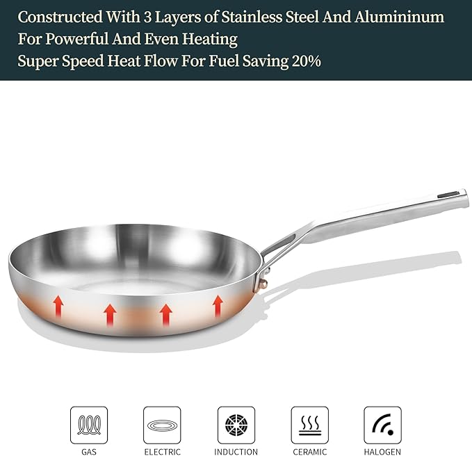 Tri-Ply Stainless Steel Frying Pan Set, 10 Inch and 12Inch, Skillet set, Fast Even Heat, Cooking Pan 10" 12", Induction Ready Egg Pan, Compatible with All Cooktops Up to 600℉