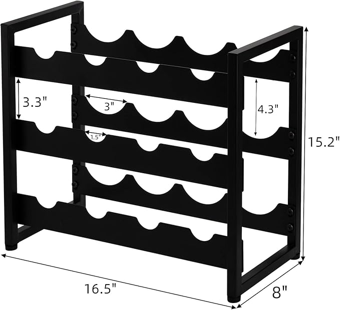 AVLA 12 Bottles Wine Rack Countertop, Freestanding 3 Tier Wine Holder, Liquor Display Storage Organizer Stand, Free Standing Floor Wine Cabinet Shelf for Kitchen Wine Cellar Tabletop Bar Dining Room