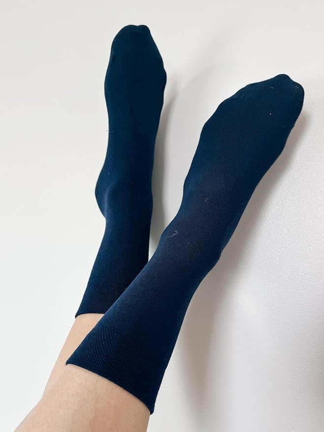 COTTON DAY Women's Soft Combed Cotton Dress Socks Seamless Toe Black White Gray Navy Blue Brown Beige