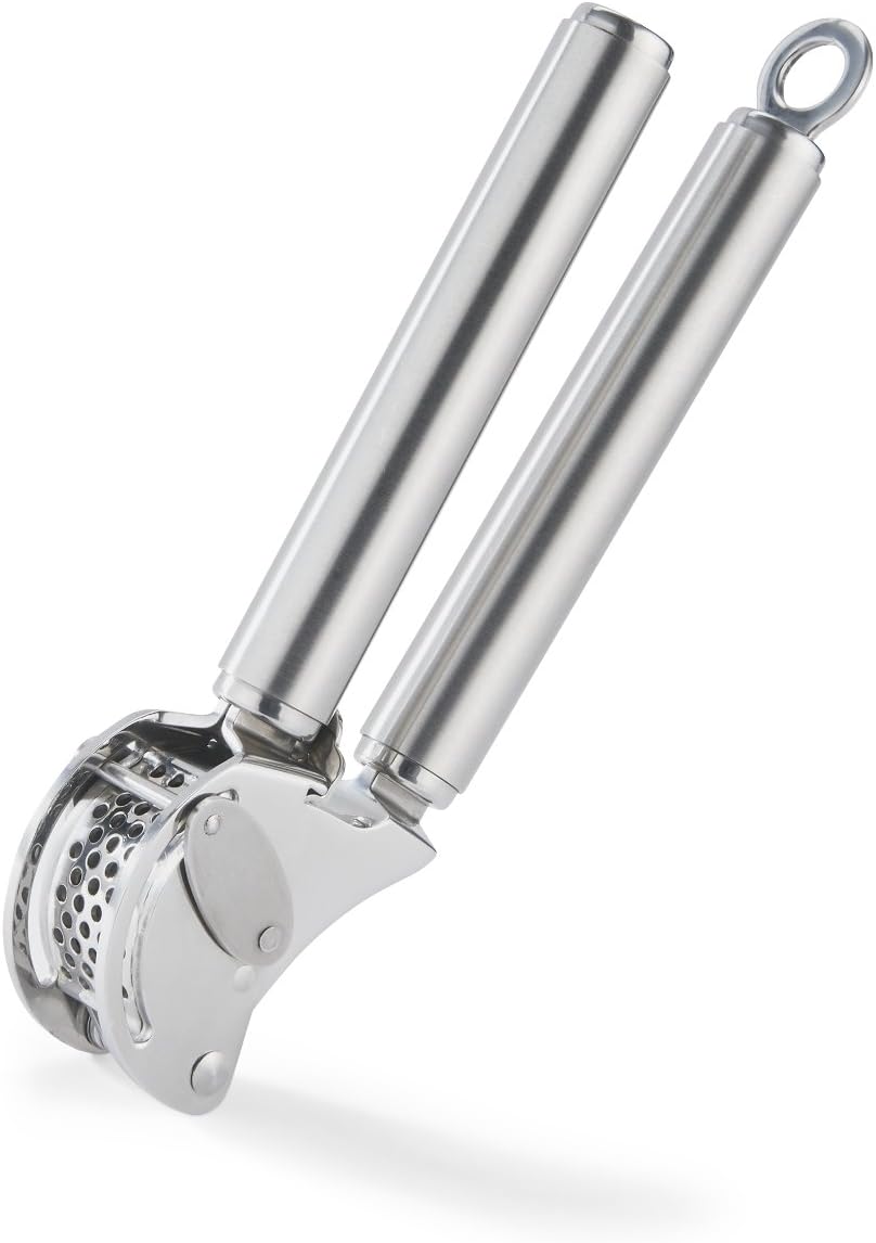Rösle 12895 Stainless Steel Garlic & Ginger Press with Scraper for Effortless Mincing with Easy Cleanup, 13-inch