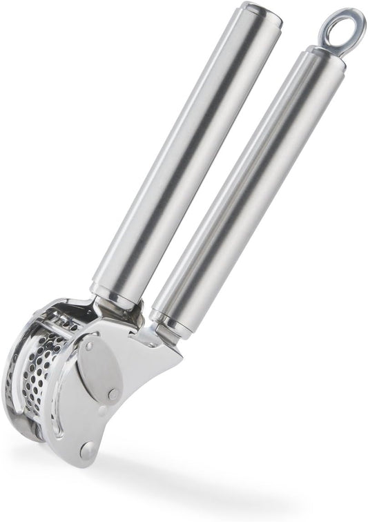 Rösle 12895 Stainless Steel Garlic & Ginger Press with Scraper for Effortless Mincing with Easy Cleanup, 13-inch