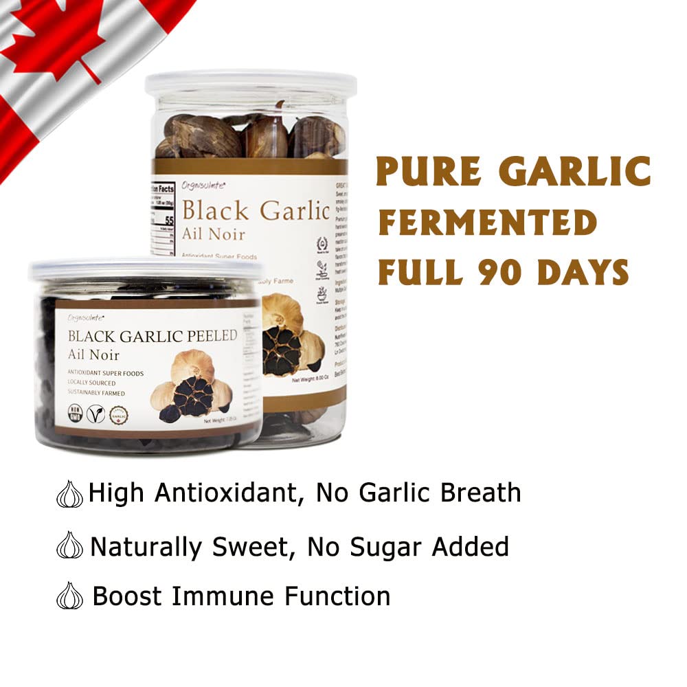 Orgnisulmte Canada Peeled Black Garlic Fermented for 90 Days Peeled Multiple Clove Super Foods, Ready to Eat 7.05 Oz