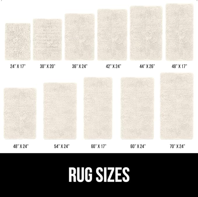 GORILLA GRIP Bath Rug Mat 44x26, Soft Absorbent Chenille, Quick Dry Microfiber Mats, Rubber Backing Washable Shower Floor Rugs, Bathmat Runner, US Designed Bathroom Home Decor Accessories Ivory Cream