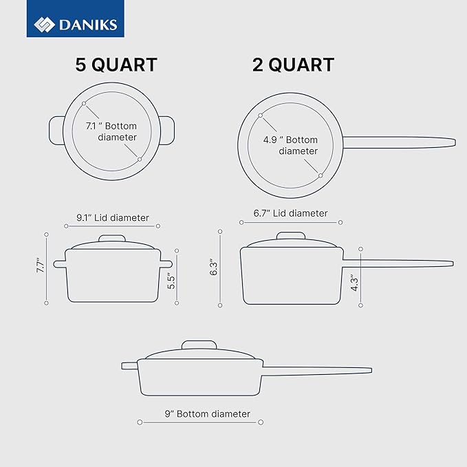 Daniks Orlando 11-Piece Stainless Steel Cookware Set with Glass Lids, Includes Saucepan and Frying Pan, Tri-Ply Bases for Even Heating, Induction Compatible, Dishwasher Safe, Heatproof Handles