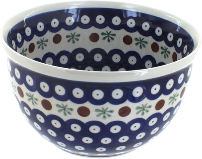 Blue Rose Polish Pottery - Blue Nature Small Mixing Bowl - 4 Cup Capacity - Polish Pottery Ceramic Bowl for Baking, Mixing & Serving