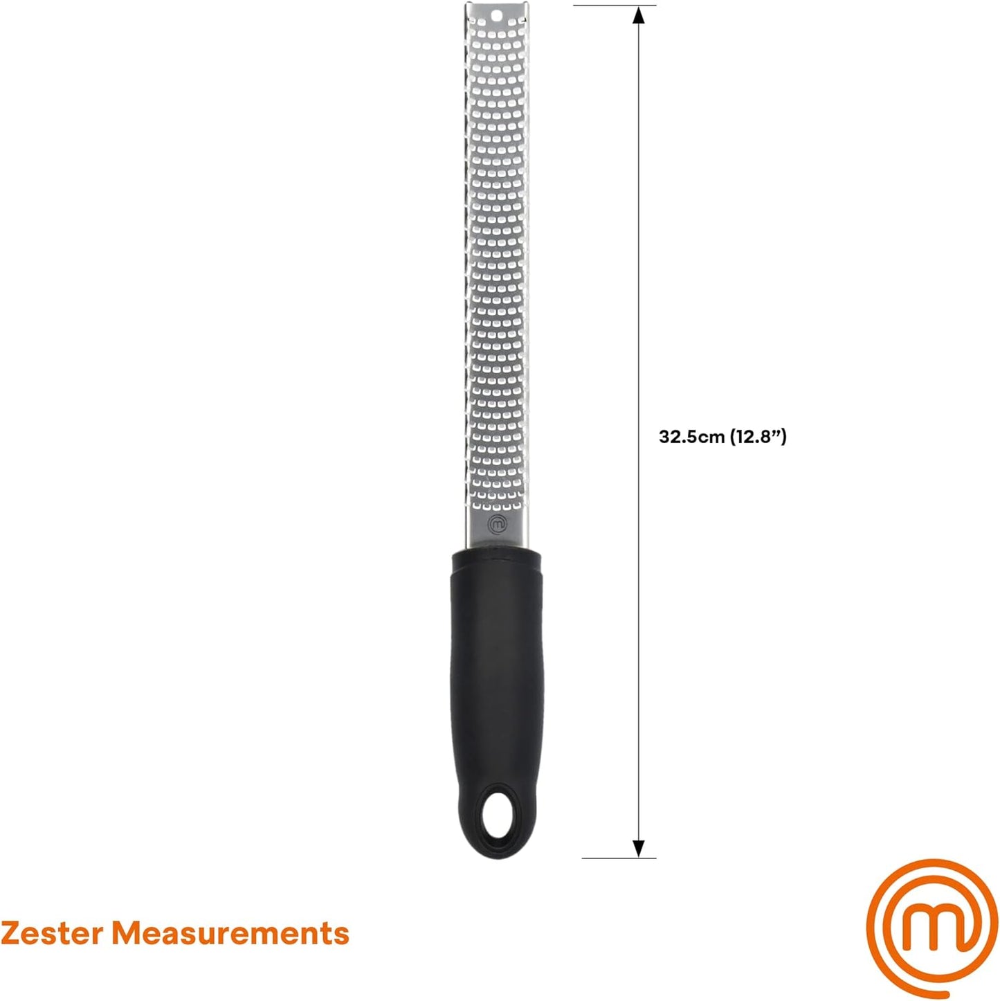 MasterChef Lemon Zester Grater with Handle, Kitchen Tool for Zesting Citrus Fruits & Finely Grating Parmesan Cheese, Garlic, Ginger, Coconut, Nutmeg, Wasabi, Chocolate etc, Stainless Steel, 12 inches
