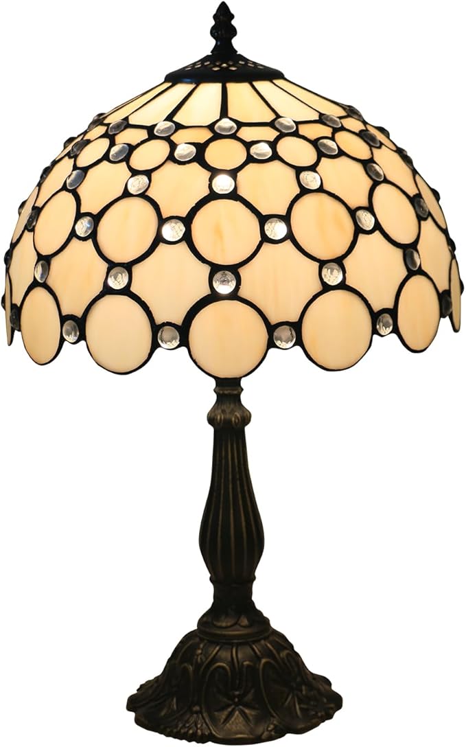 Tiffany Lamp Yellow Style Stained Glass Lamp 12 Inches Vintage Table Lamp for Bedroom, Bedside Und Reading Desk Light