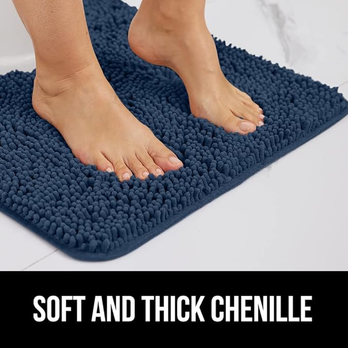 GORILLA GRIP Bath Rug Mat 36x24, Soft Absorbent Chenille, Quick Dry Microfiber Mats, Rubber Backing Washable Shower Floor Rugs, Bathmat Runner, US Designed Bathroom Home Decor Accessories Navy Blue