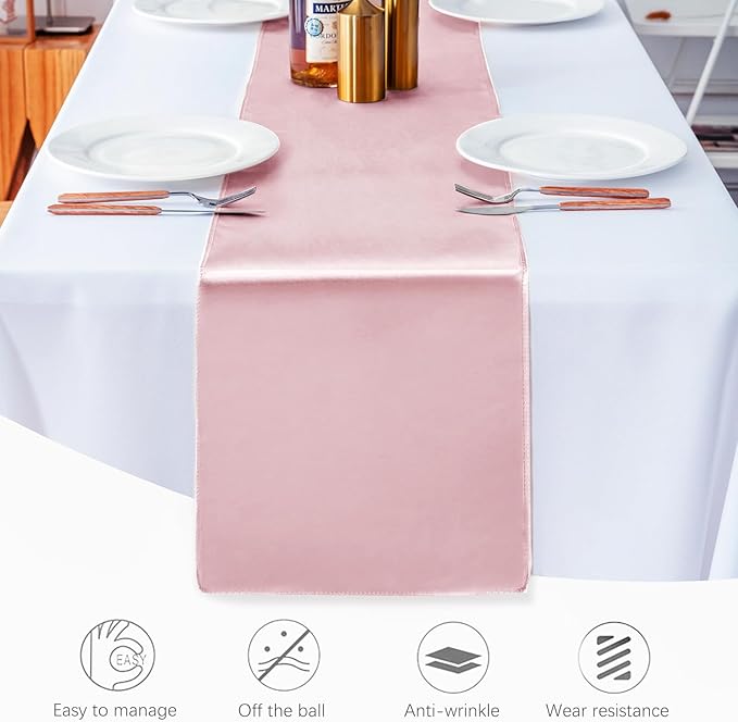 5 Pack Table Runner 12 X 108 Inch Silk Table Runner for Party,Wedding, Birthday, Banquets,Decoration(Rose Gold)