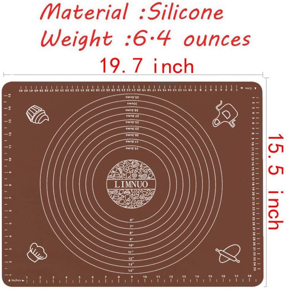 LIMNUO Silicone Baking Mat, Extra Thick Large Non Stick Pastry Mat Sheet for Dough Pie Crust Rolling Mats (Brown, XL-18''(W)*25''(L))